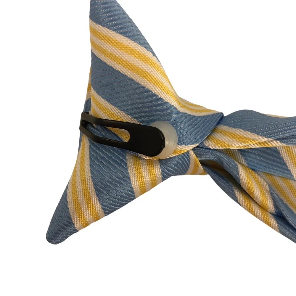 Youth Blue and Yellow Stripe Clip On Tie